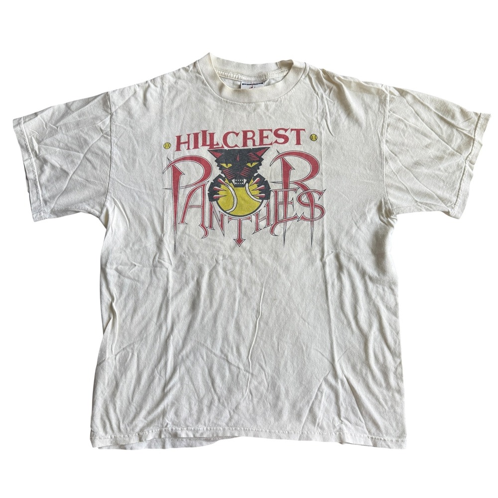 Jerzees Hillcrest Panthers T-Shirt Gothic Sports Graphic Medium White Vintage